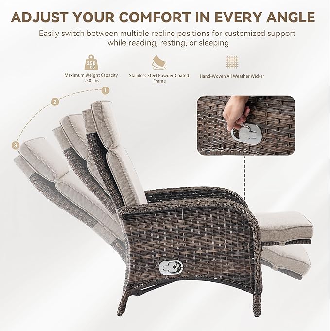 3 Pieces Zero Gravity Wicker Patio Recliner Chairs Set of 2 - Image 6
