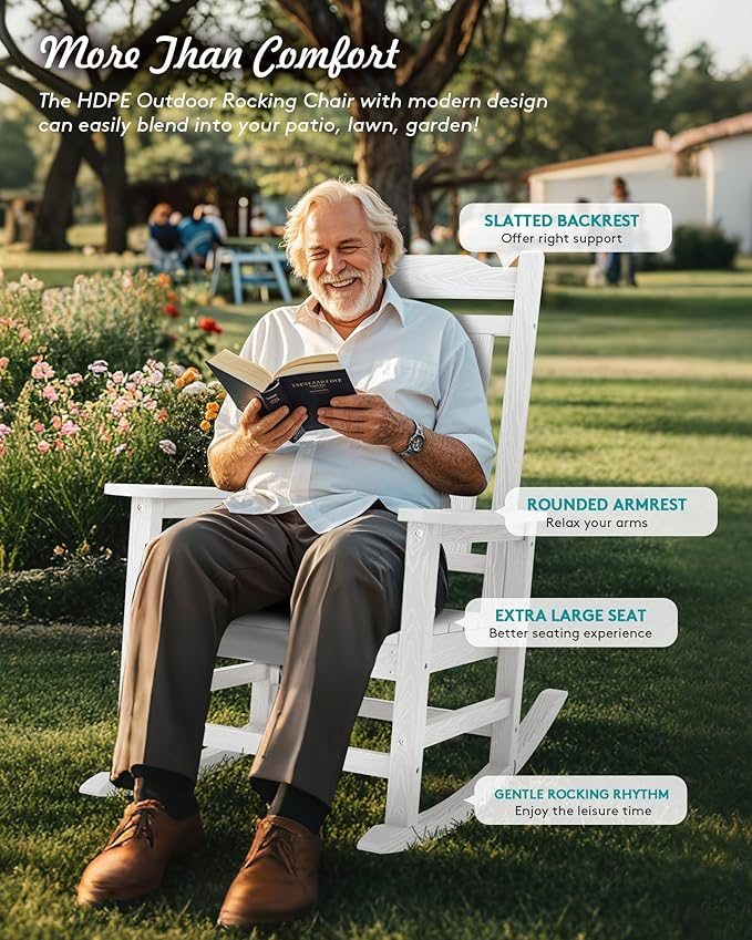 SERWALL Outdoor Rocking Chair Set of 6, Patio Rocking Chair Sets, HDPE Rocking - Image 3