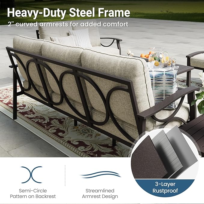 RoyalCraft 2 Pieces Outdoor Single Sofa, All-Weather Patio Metal Armchair - Image 5