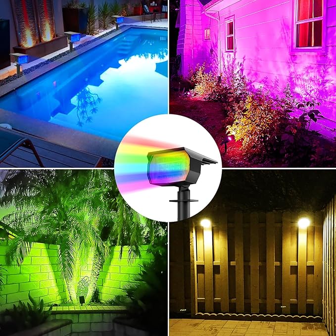 nipify 2 Pack Solar Spot Lights Outdoor Color Changing, 7 Modes Halloween RGB - Image 4