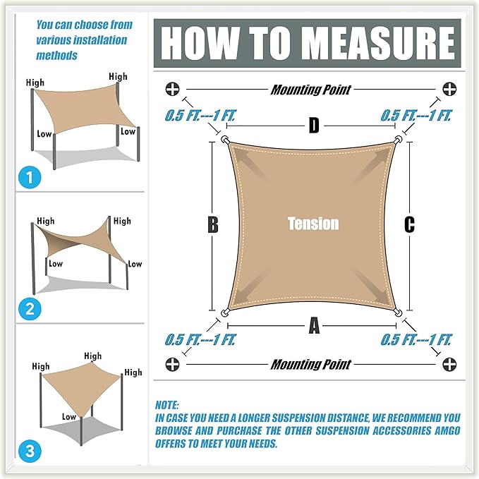 Amgo 16' x 20' Beige Rectangle Sun Shade Sail Canopy Awning UPF50+ AGTAPR1620 - Image 2