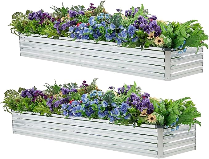2 Pack 8x2x1FT Galvanized Raised Garden Bed Kit, Outdoor Metal Planter Box by Meberam