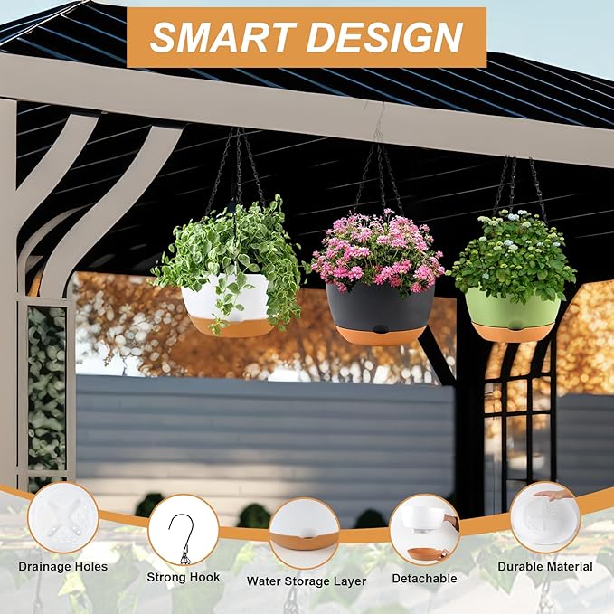 10 inch Plant Pot Hanging Planters Self Watering Pots - Image 5