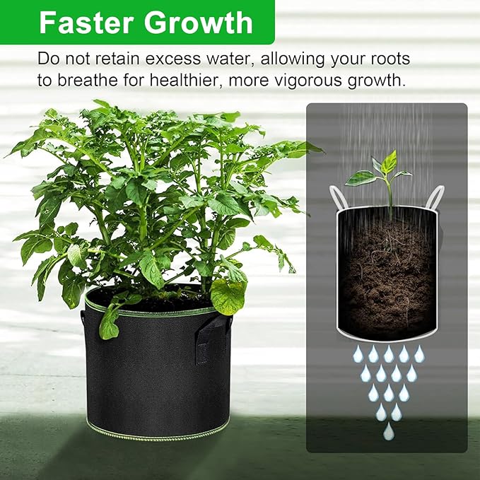 5 Gallon Fabric Grow Bags 6-Pack, Thickened Aeration Planter Bags - Image 5