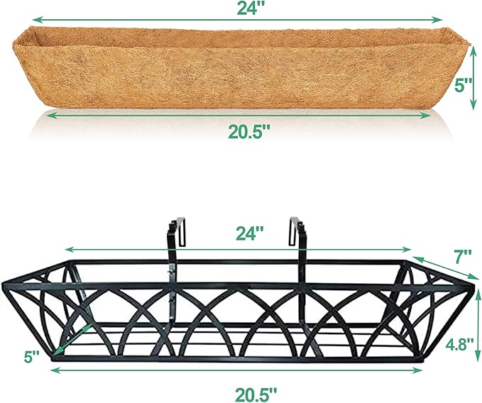 6pcs 24 Inch Window Deck with Coco Liner, Metal Hanging Flower Planter Window - Image 2