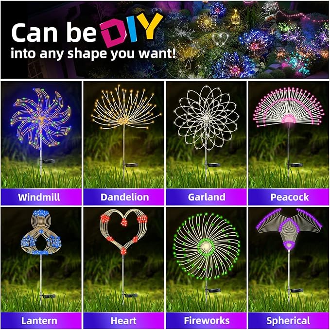 YOTOZU 2 PCS Solar Firework Light, Outdoor Solar Garden Decorative Lights 120 - Image 3