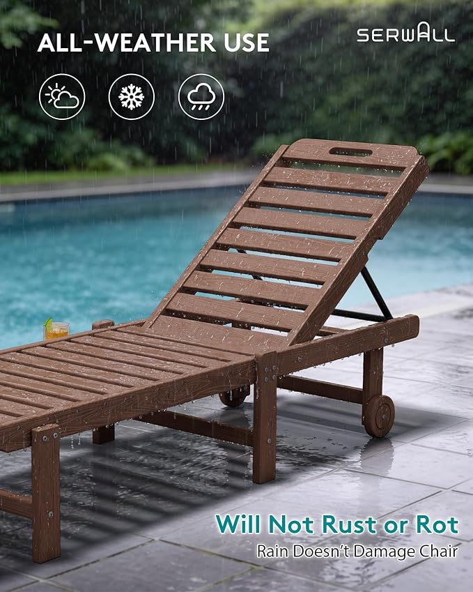 SERWALL Patio Chaise Lounge Set of 4, HDPE Outdoor Lounge Chair - Image 9