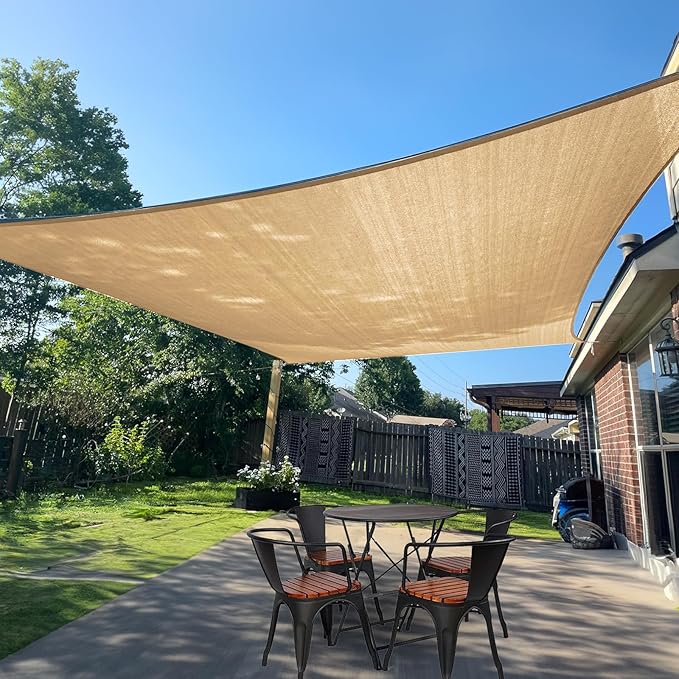 SUNLAX Sun Shade Sail 10' x 24' Sand Rectangle Canopy Sail Shade Cover UV Block by SUNLAX