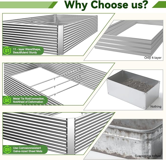 2 Pack Tall 6x3FT Raised Beds for Gardening, Corrugated Galvanized Steel Raised - Image 3