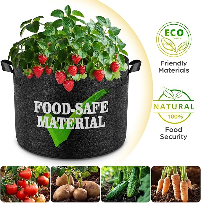 5 Pack 10 Gallon Grow Bags, Thickened Nonwoven Fabric Planter Pots - Image 5