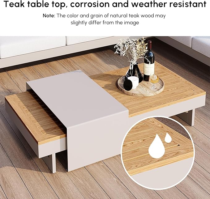 homary 6 Piece Aluminum & Teak Outdoor Sofa Set, Patio Sofa Seat L-Shaped - Image 3