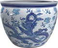 Red Lantern 14" Dragon Blue & White Porcelain Fishbowl Planter or Cachepot by RedLantern