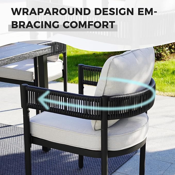 Grand patio Outdoor Dining Set, 7-Piece Patio Table and Chairs Set, Metal Woven - Image 3