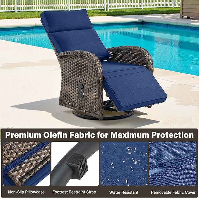 Belord Dual-Adjust Outdoor Swivel Recliner Chair – Wicker Reclining Patio Chair - Image 6