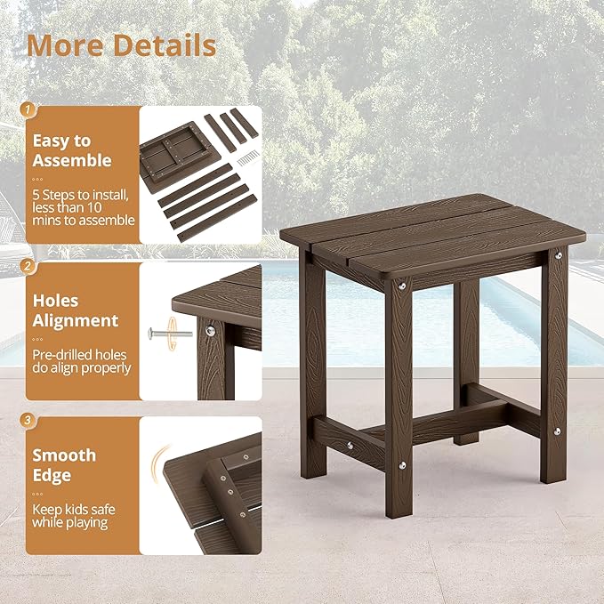 LUE BONA Outdoor Side Table, HDPS Small Outdoor Adirondack Side Tables - Image 7