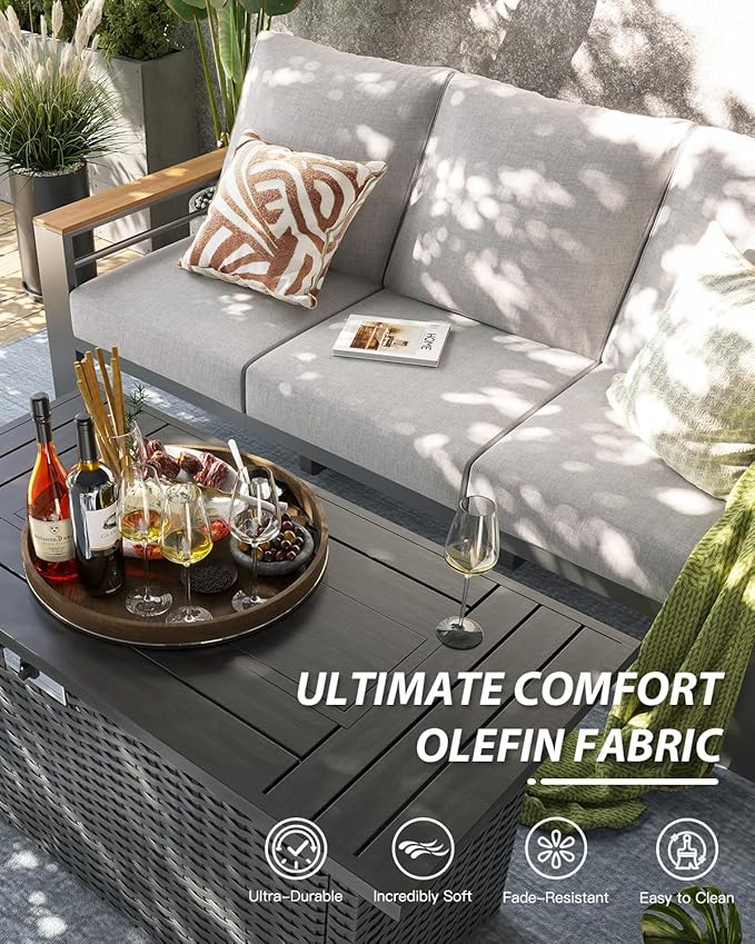 Aoxun Aluminum Outdoor Patio Furniture Set, 6-Piece Outdoor Sectional - Image 4