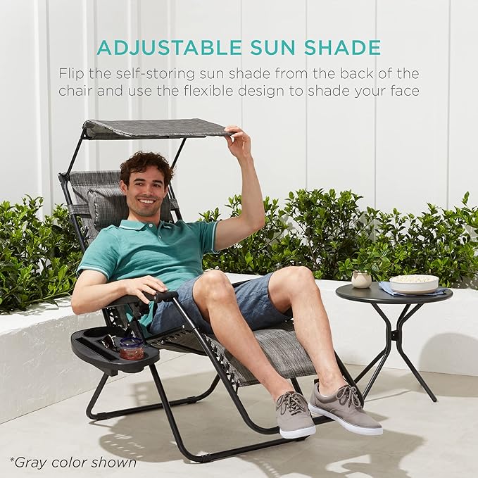 Best Choice Products Folding Zero Gravity Outdoor Recliner Patio Lounge Chair - Image 5
