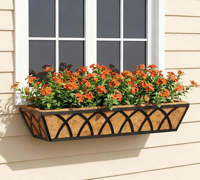 Y&M 24 Inch Fence Metal Hanging Flower Planter Window Basket Deck Railing - Image 6