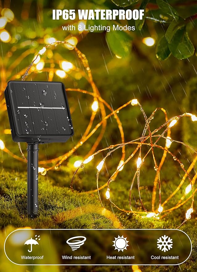 Brightown Solar String Lights, 2 Packs Total 66Ft 200 LED Solar Fairy Lights - Image 4