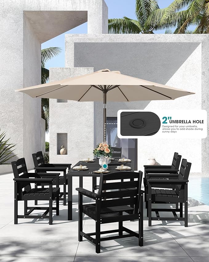 SERWALL 7-Piece Patio Dining Sets, All Weather HDPE Outdoor Furniture Set - Image 3