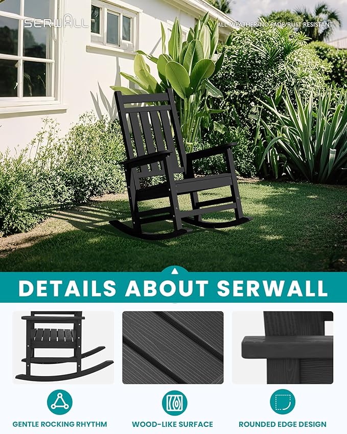 SERWALL HDPE Outdoor Rocking Chair Set of 6, Patio Rocking Chairs - Image 4