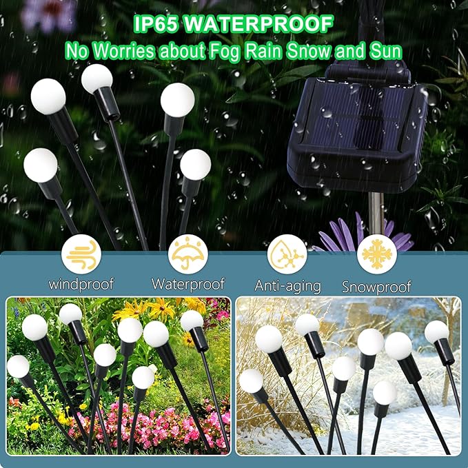 Kohlrabi Solar Garden Lights Outdoor, 4 Pack 40 LED Solar Pink Firefly Lights - Image 4