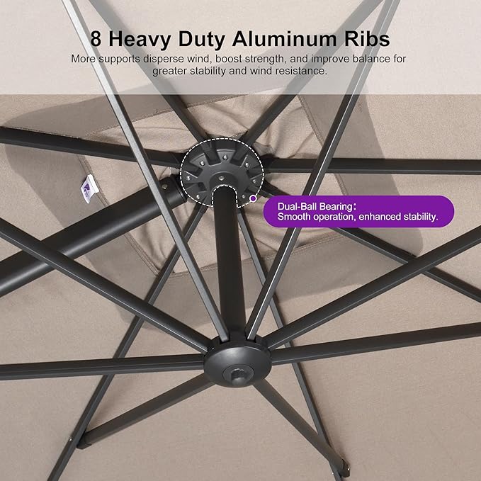 PURPLE LEAF Patio Umbrella 9' X 11.5' Rectangle Cantilever Umbrella Large - Image 5