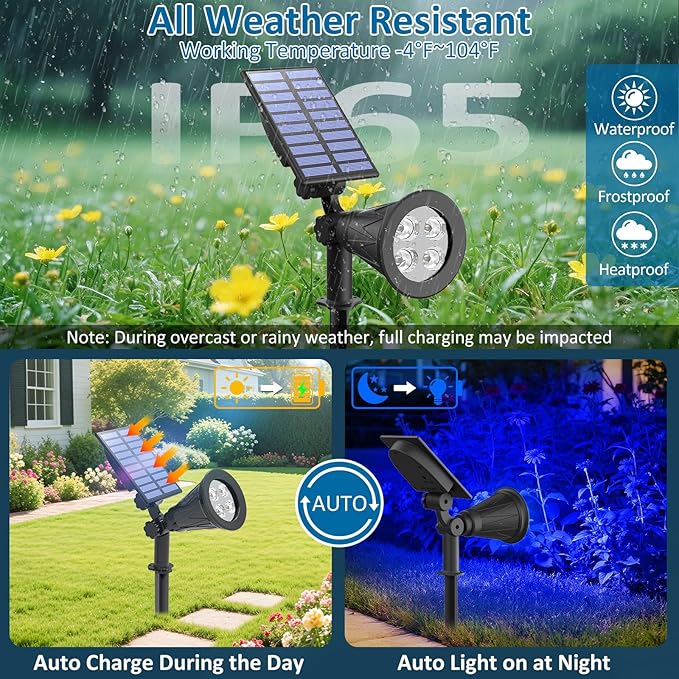 T-SUNUS Blue Solar Lights Outdoor Christmas, 2 Modes Garden Spotlights - Image 3