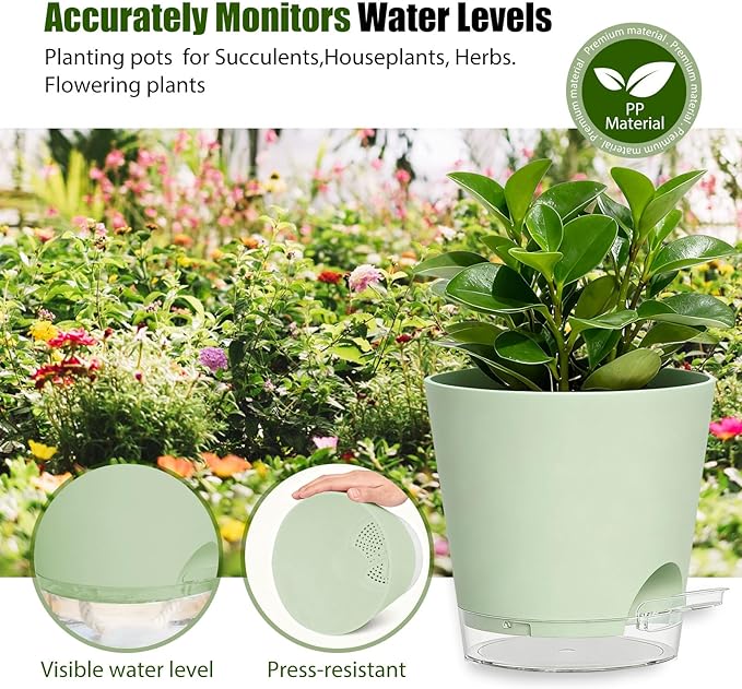 Plant Pots 4 Inch Self Watering Pots, 6 Pack Plastic Planters - Image 7