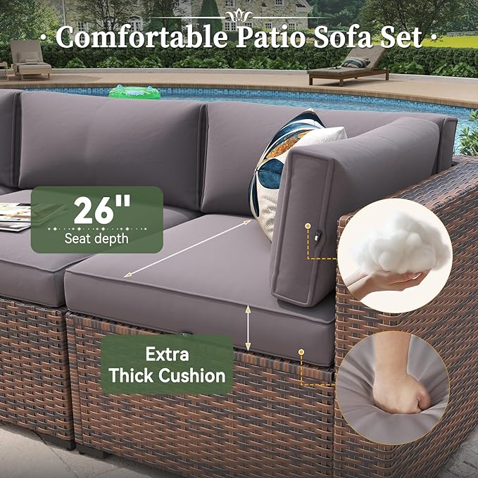 Aoxun 7 Piece Patio Furniture Set Wicker Rattan Patio Conversation Set Outdoor - Image 4