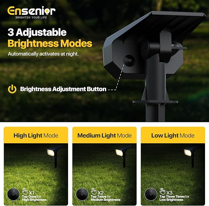 Ensenior Solar Spotlights Outdoor, 56 LEDs Brightness Adjustable 3000K LED - Image 3