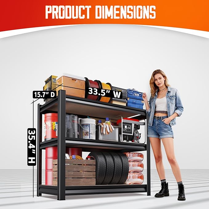 Set of 4 Garage Shelving, 3 Tier Garage Storage Shelves, Adjustable Heavy Duty - Image 7