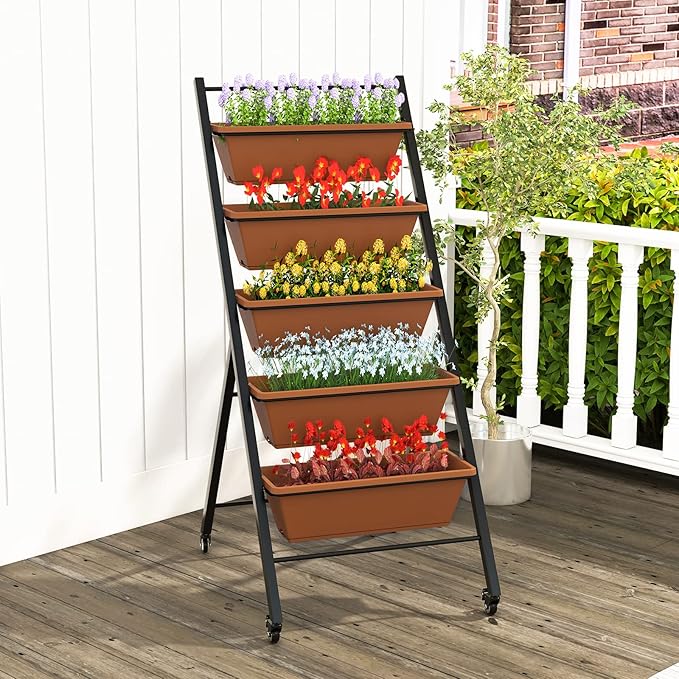 Giantex 2 Pcs Vertical Planter Raised Bed on Wheels, Elevated Garden Beds - Image 2