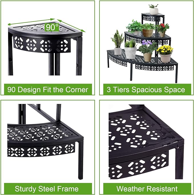 3 Tier Plant Stand Semi-Circular Flower Pot Organizer Rack Quarter Round Plant - Image 4