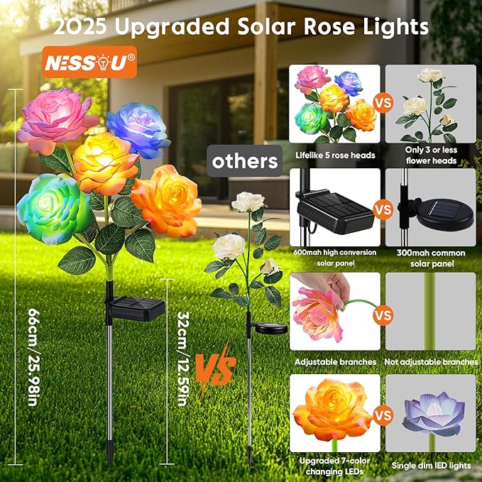 Solar Garden Lights Outdoor Waterproof: 6 Pack LED Solar Flowers Lights Garden - Image 2