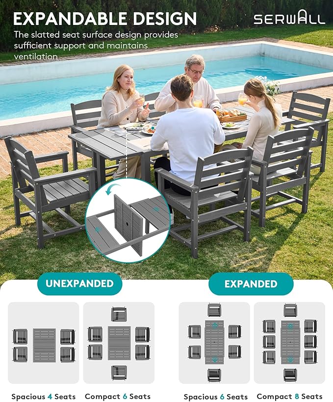 SERWALL 9-Piece Outdoor Dining Set, All Weather HDPE Outdoor Furniture Set - Image 4