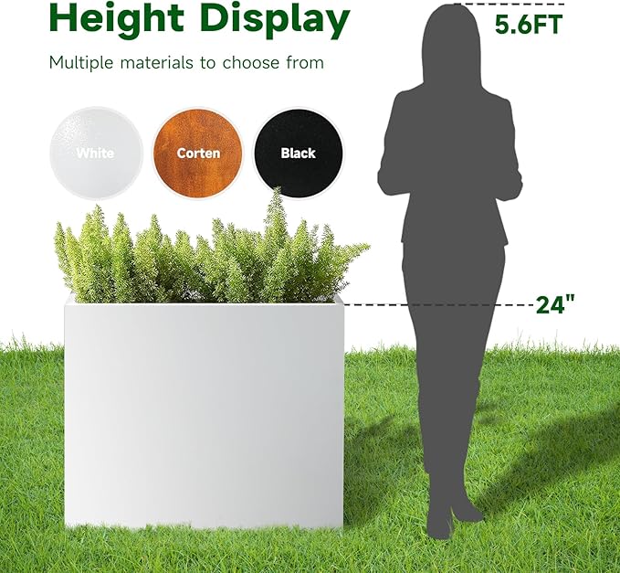 White Metal Long Planter for Outdoor Plants 24" x 10" x 24" Metal Rectangular - Image 5
