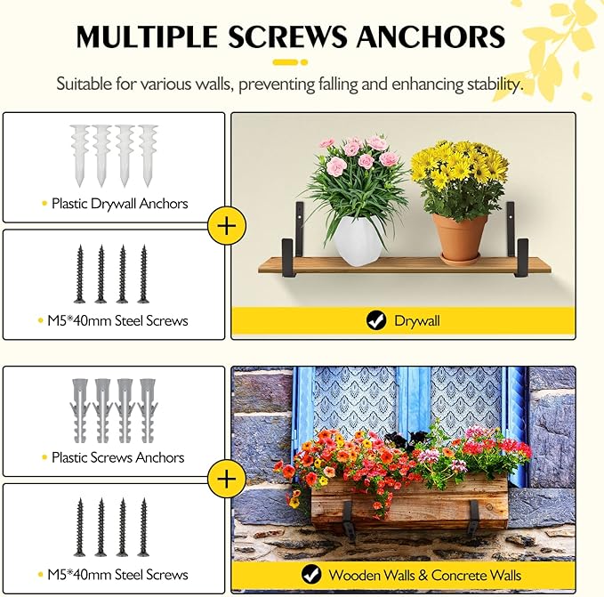 LukLoy Window Box Brackets, 4 Pack Adjustable Heavy Duty Wall Mount Flower Box - Image 6