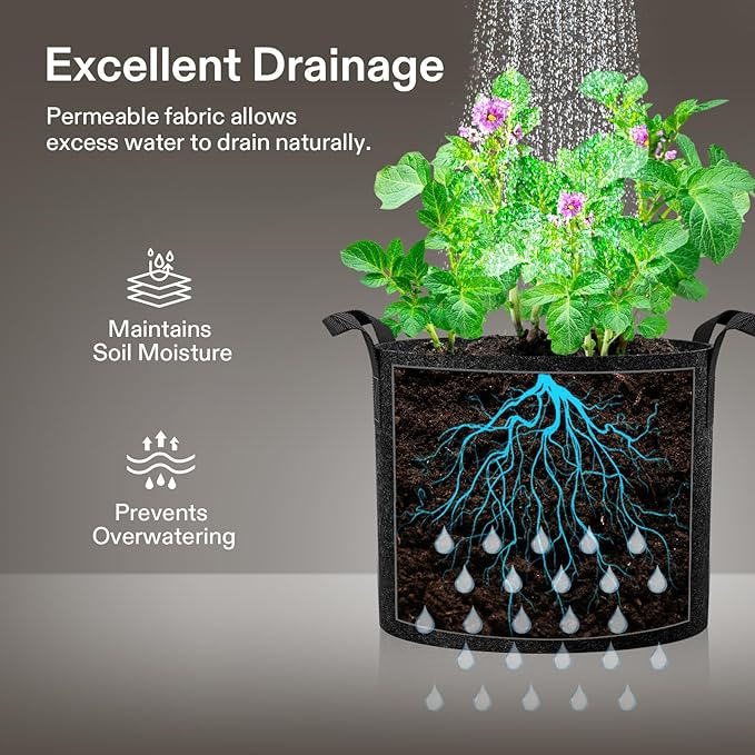 VIVOSUN 5-Pack 3 Gallon Plant Grow Bags Heavy Duty Thickened Nonwoven Fabric - Image 5