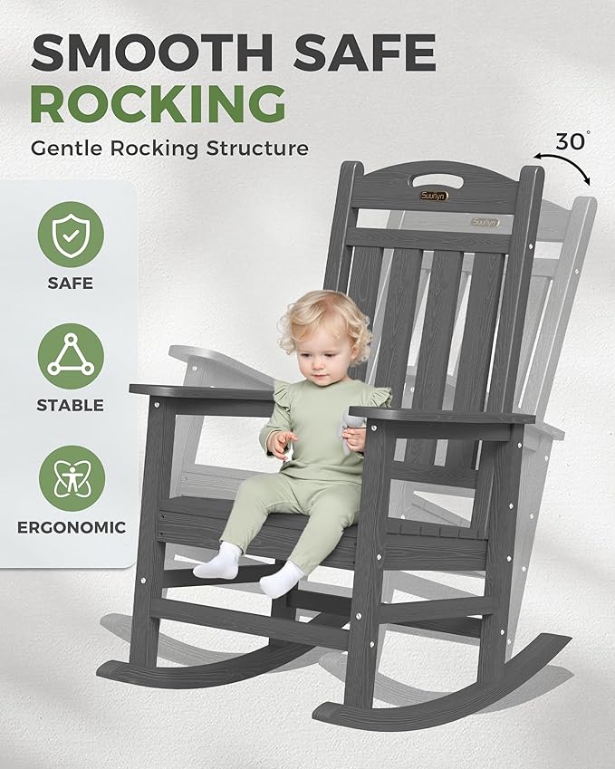Oversized Outdoor Rocking Chairs Set of 2, High Back Porch Rocking Chair - Image 4