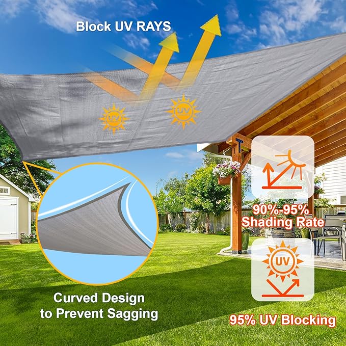 SUNLAX Sun Shade Sail 10' x 15' x 18' Silver Rectangle Canopy Sail Shade Cover - Image 4