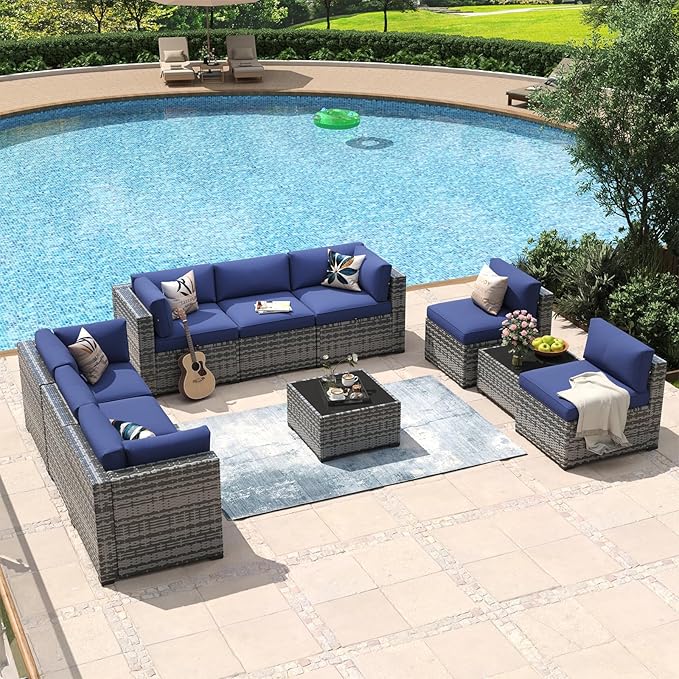 Aoxun 10 Piece Patio Furniture Set Wicker Rattan Patio Conversation Set Outdoor - Image 3