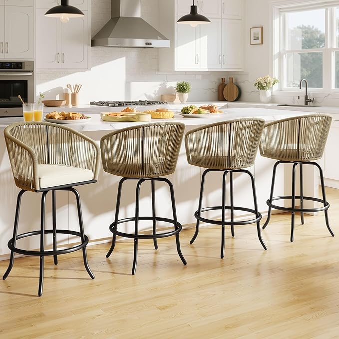 DWVO Outdoor Counter Height Bar Stools Set of 2, Patio Swivel Bar Chairs - Image 4