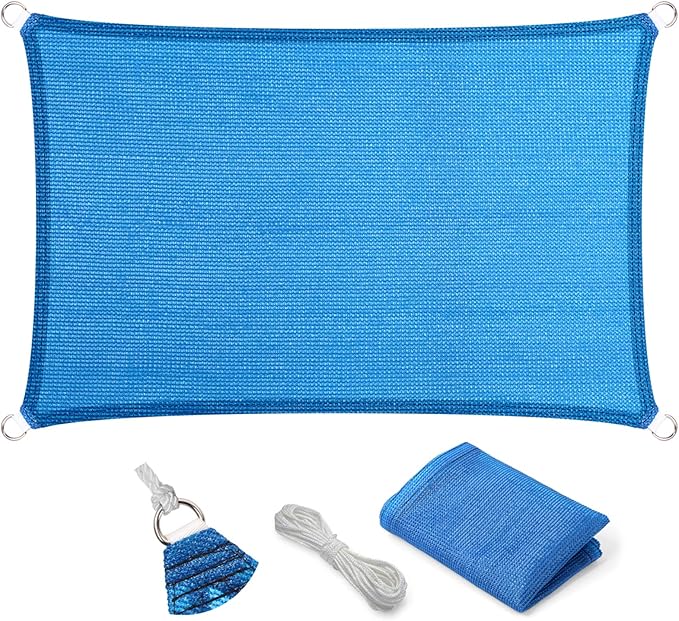 Eden's Decor Straight Flat-Edged Sun Shade Sail Rectangular 12' x 13' Blue by EdensDecorInc