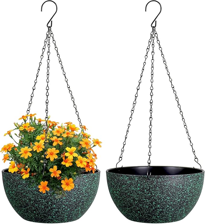 10 inch Hanging Planters for Indoor Outdoor Plants, 2 Pack Hanging Flower Pots by Meowell