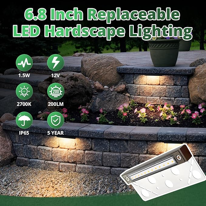 GKOLED 4-Pack Replaceable 6.8" LED Hardscape Lights, Low Voltage Retaining Wall - Image 4