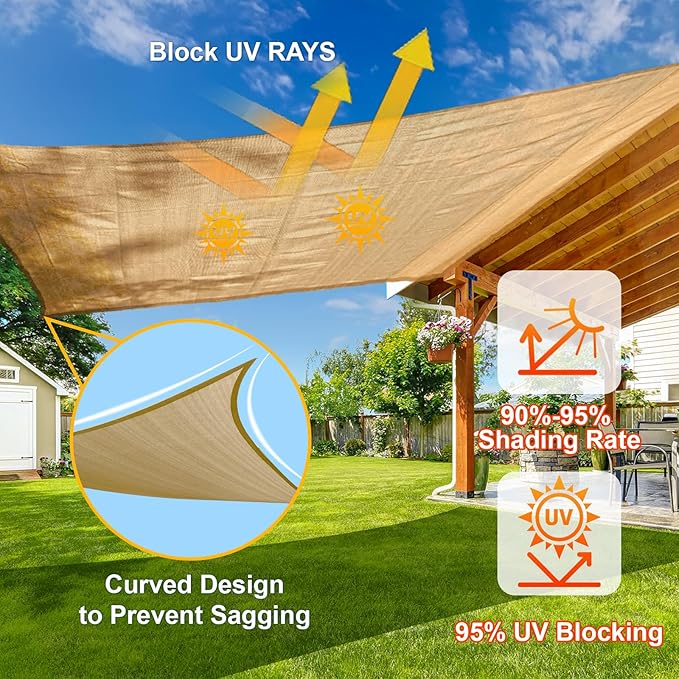 SUNLAX Sun Shade Sail 11' x 14' Sand Rectangle Canopy Sail Shade Cover UV Block - Image 4