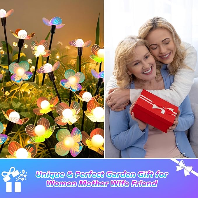 Solar Garden Lights, 2 Pack 12 LED Solar Swaying Flower Light, Waterproof - Image 6