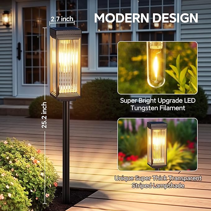 2 Pack Solar Pathway Lights Outdoor, Upgraded Solar Lights Outdoor Waterproof - Image 2