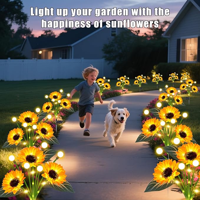 Sunflower Solar Lights Outdoor Garden Decor, Upgraded 4 Pack Solar Sunflowers - Image 4